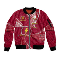 Personalised Tonga Beulah College Sleeve Zip Bomber Jacket Tongan Ngatu Pattern LT14 Unisex Maroon - Polynesian Pride