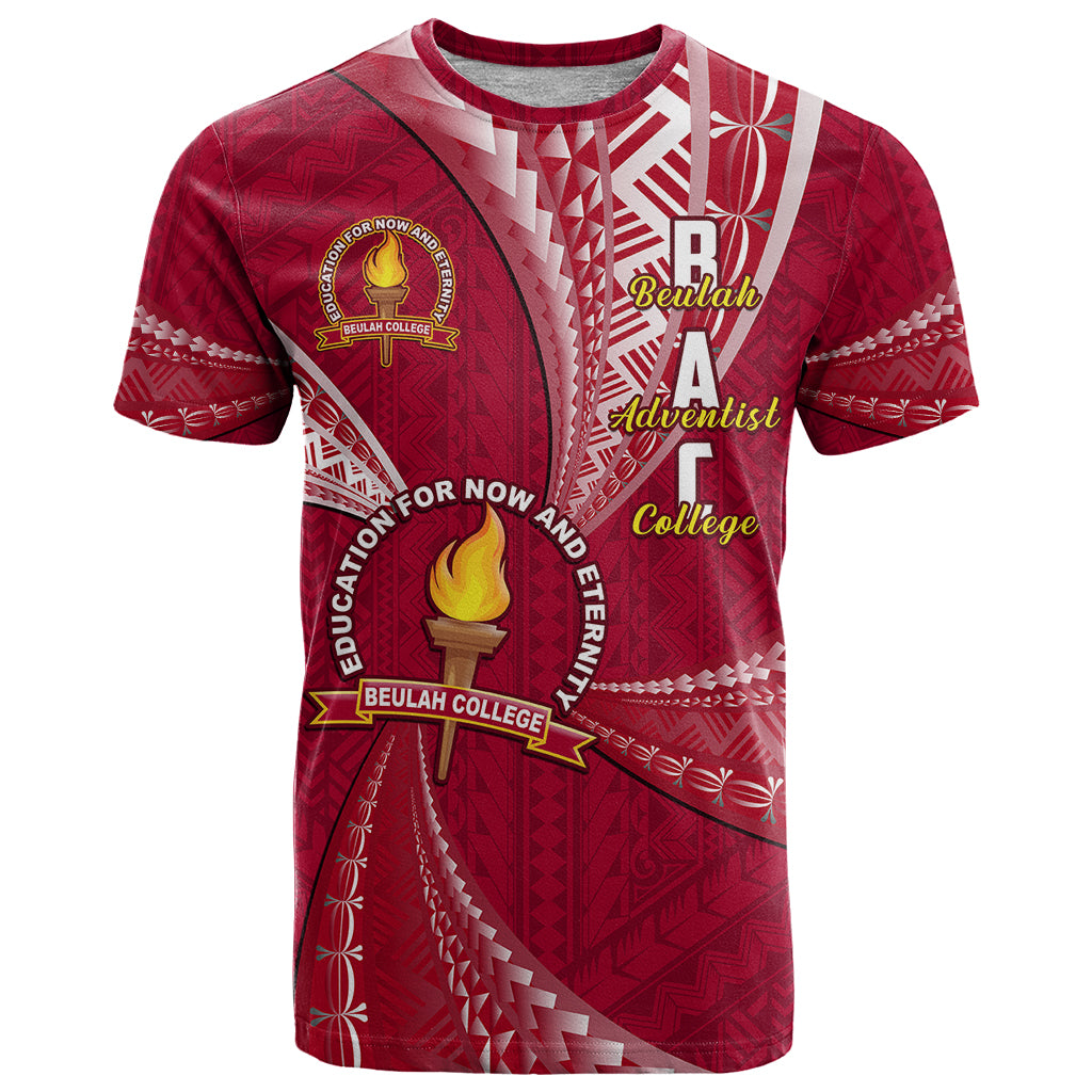 Custom Tonga Beulah College T Shirt Tongan Ngatu Pattern LT14 Maroon - Polynesian Pride