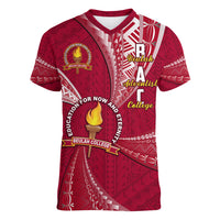 Personalised Tonga Beulah College Women V Neck T Shirt Tongan Ngatu Pattern LT14 Female Maroon - Polynesian Pride