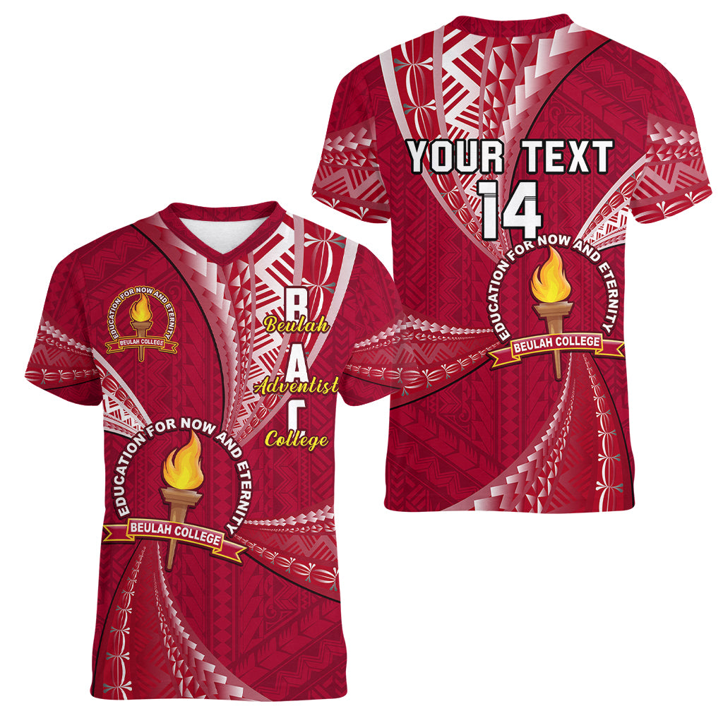 Personalised Tonga Beulah College Women V Neck T Shirt Tongan Ngatu Pattern LT14 - Polynesian Pride