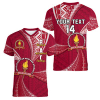 Personalised Tonga Beulah College Women V Neck T Shirt Tongan Ngatu Pattern LT14 - Polynesian Pride