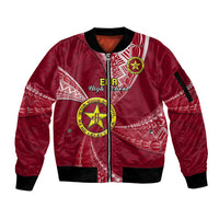 Personalised Tonga Beulah College Sleeve Zip Bomber Jacket Class Of Year Tongan Ngatu Pattern LT14 Unisex Maroon - Polynesian Pride