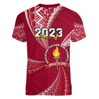 Personalised Tonga Beulah College Women V Neck T Shirt Class Of Year Tongan Ngatu Pattern LT14 - Polynesian Pride