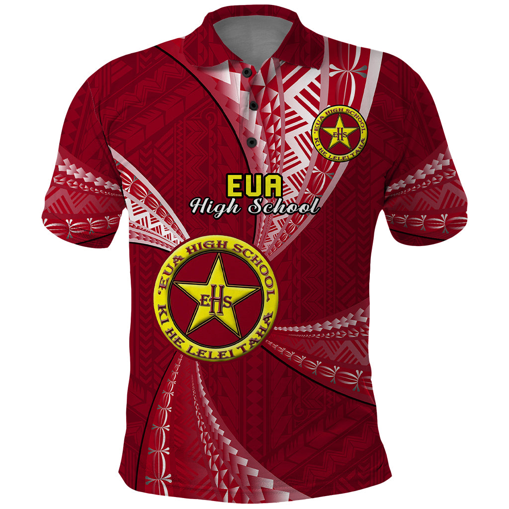 Custom Tonga Eua High School Polo Shirt Tongan Ngatu Pattern LT14 Maroon - Polynesian Pride