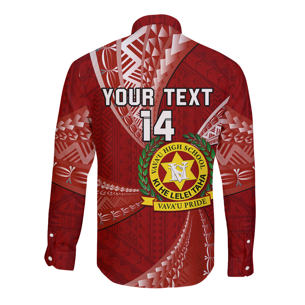 Personalised Tonga Vavau High School Long Sleeve Button Shirt Tongan Ngatu Pattern LT14 - Polynesian Pride