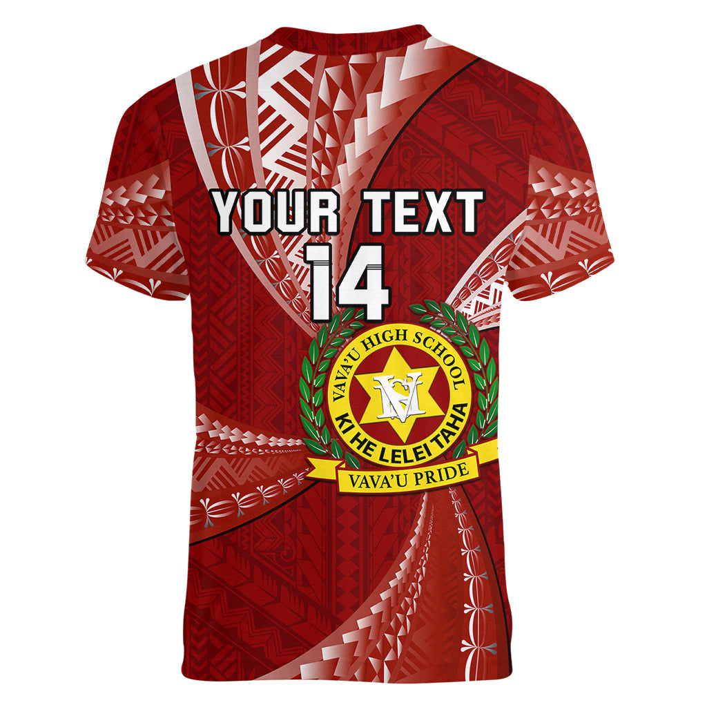 Personalised Tonga Vavau High School Women V Neck T Shirt Tongan Ngatu Pattern LT14 - Polynesian Pride