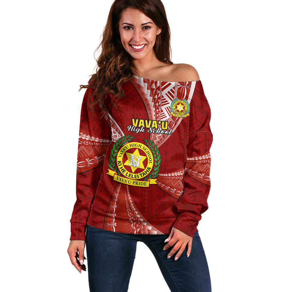 Personalised Tonga Vavau High School Off Shoulder Sweater Class Of Year Tongan Ngatu Pattern LT14 Women Maroon - Polynesian Pride