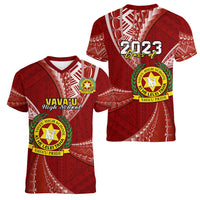 Personalised Tonga Vavau High School Women V Neck T Shirt Class Of Year Tongan Ngatu Pattern LT14 - Polynesian Pride