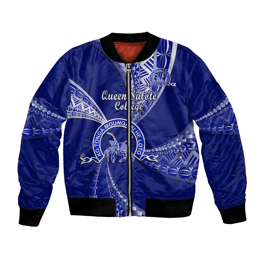 Personalised Tonga Queen Salote College Bomber Jacket Tongan Ngatu Pattern LT14 Unisex Blue - Polynesian Pride