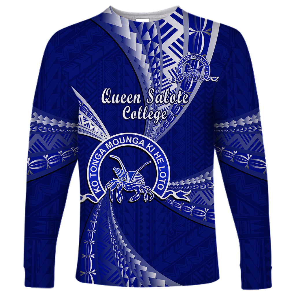 Personalised Tonga Queen Salote College Long Sleeve Shirt Class Of Year Tongan Ngatu Pattern LT14 Unisex Blue - Polynesian Pride