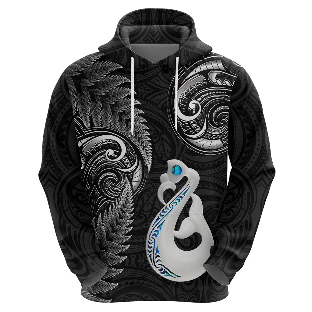 Custom New Zealand Hoodie Aotearoa Silver Fern With Manaia Maori Unique Black LT14 - Polynesian Pride