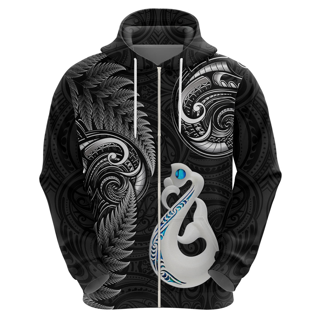 Custom New Zealand Hoodie Aotearoa Silver Fern With Manaia Maori Unique Black LT14 - Polynesian Pride