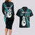 Personalised New Zealand Couples Long Sleeve Bodycon Dress and Hawaiian Shirt Aotearoa Silver Fern With Manaia Maori Unique Turquoise LT14 - Polynesian Pride