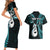 Personalised New Zealand Couples Short Sleeve Bodycon Dress and Hawaiian Shirt Aotearoa Silver Fern With Manaia Maori Unique Turquoise LT14 - Polynesian Pride