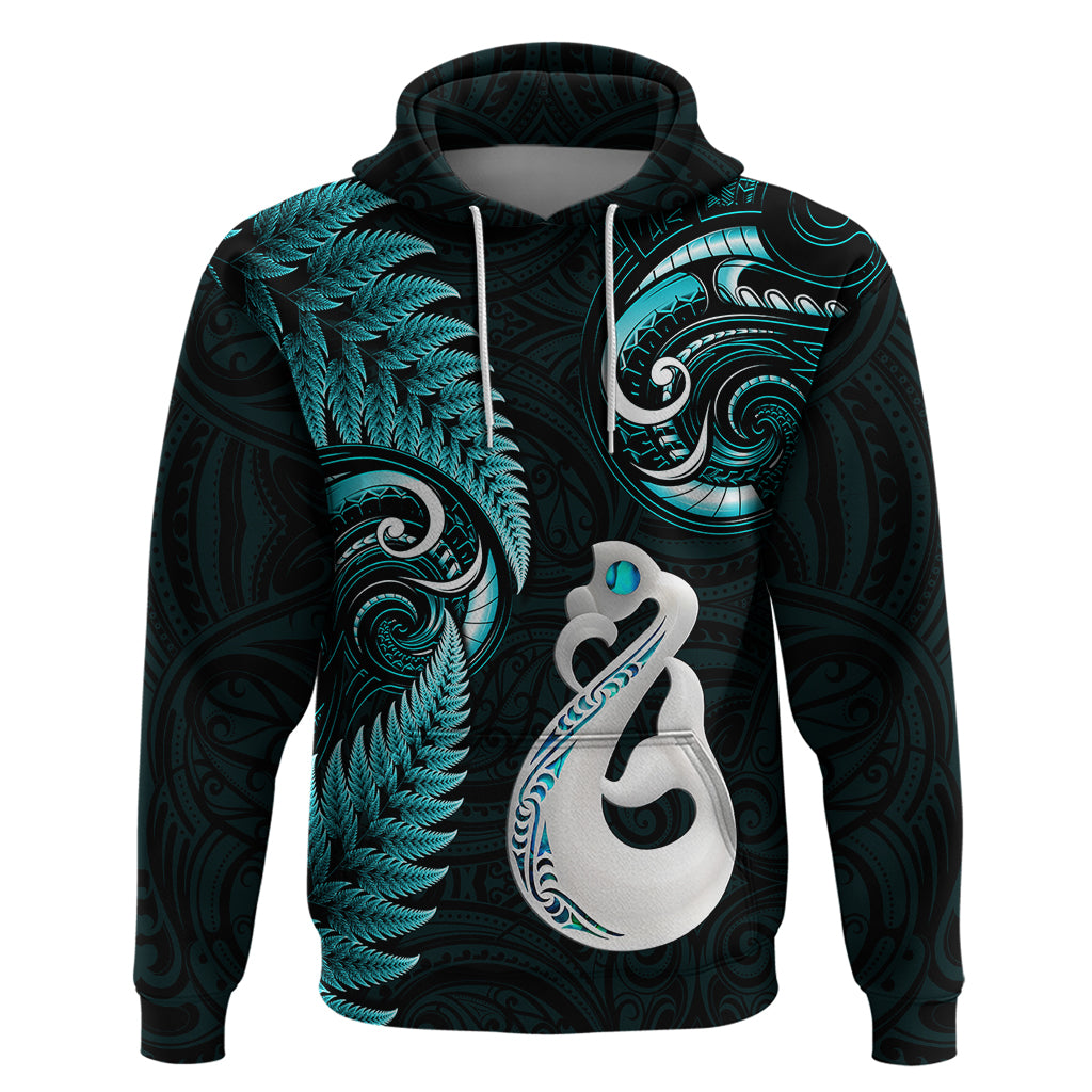 Custom New Zealand Hoodie Aotearoa Silver Fern With Manaia Maori Unique Turquoise LT14 Pullover Hoodie Turquoise - Polynesian Pride