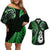 Personalised New Zealand Couples Off Shoulder Short Dress and Hawaiian Shirt Aotearoa Silver Fern With Manaia Maori Unique Green LT14 Green - Polynesian Pride