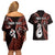 Personalised New Zealand Couples Off The Shoulder Long Sleeve Dress and Hawaiian Shirt Aotearoa Silver Fern With Manaia Maori Unique Red LT14 - Polynesian Pride