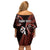 Personalised New Zealand Off Shoulder Short Dress Aotearoa Silver Fern With Manaia Maori Unique Red LT14 - Polynesian Pride