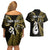 Personalised New Zealand Couples Off The Shoulder Long Sleeve Dress and Hawaiian Shirt Aotearoa Silver Fern With Manaia Maori Unique Gold LT14 - Polynesian Pride