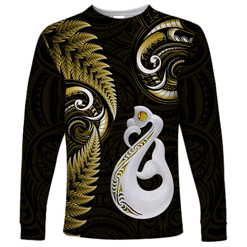 Personalised New Zealand Long Sleeve Shirt Aotearoa Silver Fern With Manaia Maori Unique Gold LT14 Unisex Gold - Polynesian Pride