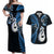Personalised New Zealand Couples Off Shoulder Maxi Dress and Hawaiian Shirt Aotearoa Silver Fern With Manaia Maori Unique Blue LT14 Blue - Polynesian Pride