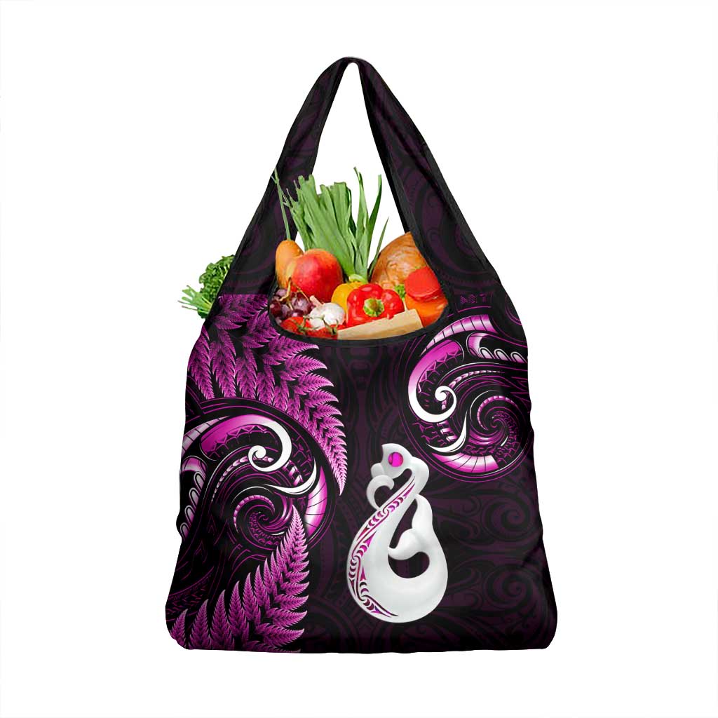 Pink New Zealand Grocery Bag Aotearoa Silver Fern With Manaia Maori