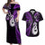 Personalised New Zealand Couples Off Shoulder Maxi Dress and Hawaiian Shirt Aotearoa Silver Fern With Manaia Maori Unique Purple LT14 Purple - Polynesian Pride