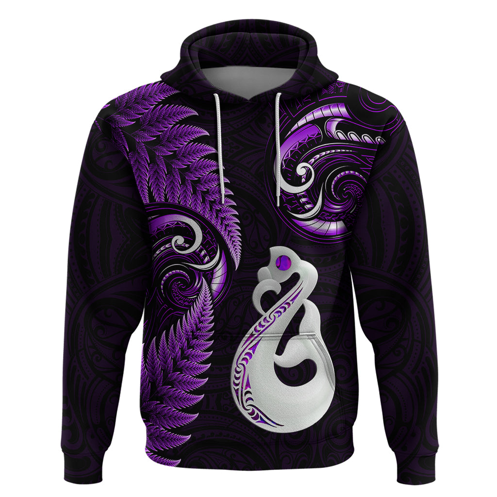 Custom New Zealand Hoodie Aotearoa Silver Fern With Manaia Maori Unique Purple LT14 Pullover Hoodie Purple - Polynesian Pride