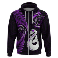 Custom New Zealand Hoodie Aotearoa Silver Fern With Manaia Maori Unique Purple LT14 Zip Hoodie Purple - Polynesian Pride