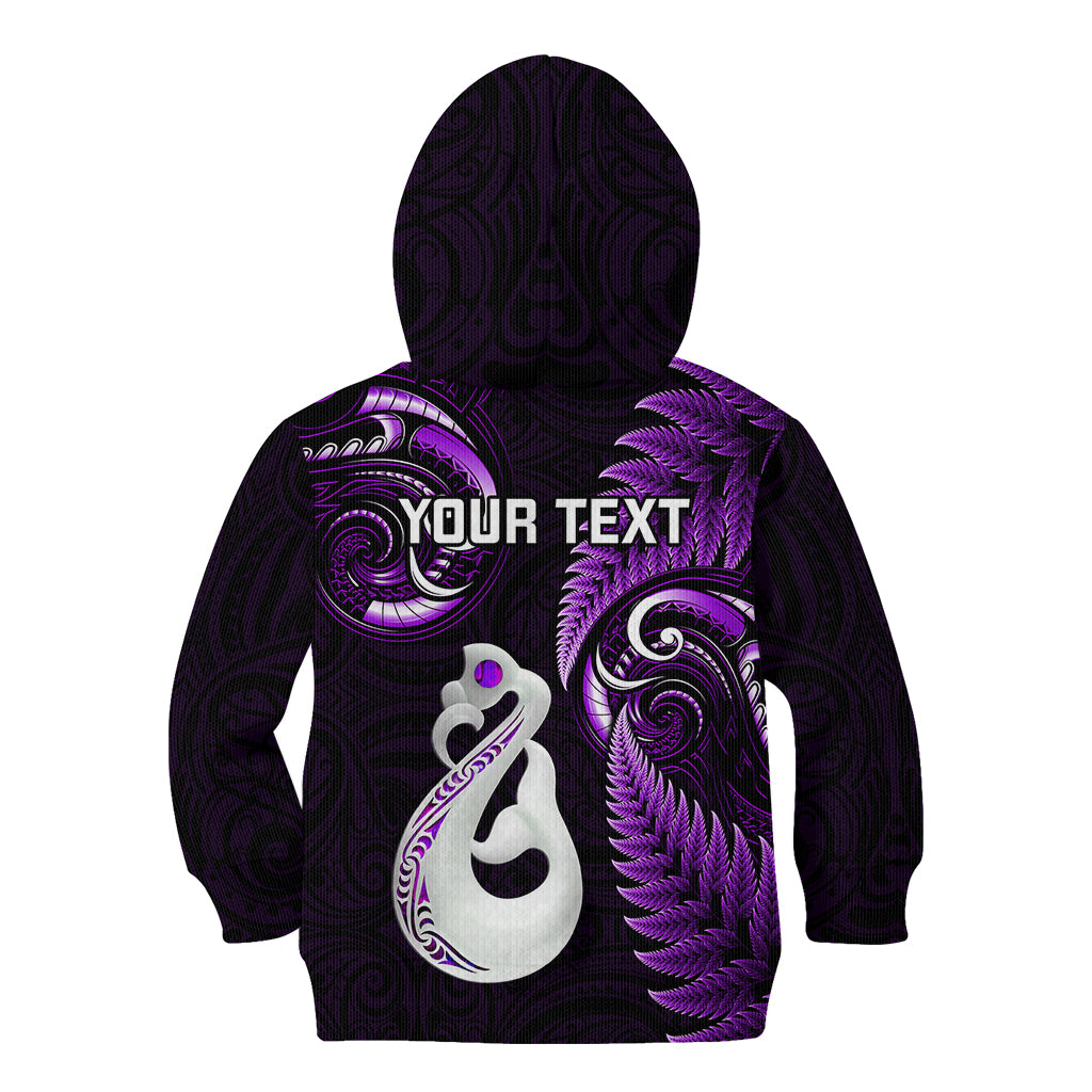 Personalised New Zealand Kid Hoodie Aotearoa Silver Fern With Manaia Maori Unique Purple LT14 - Polynesian Pride