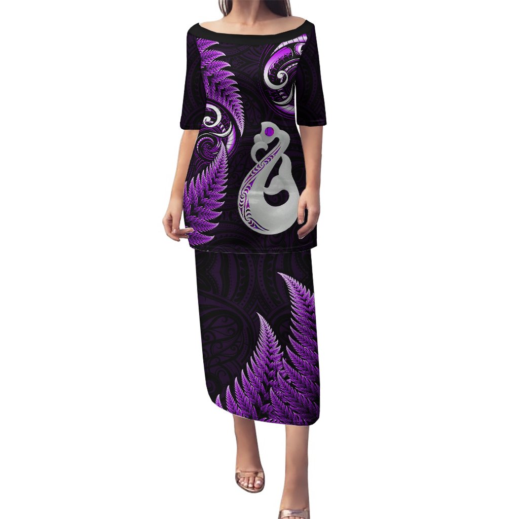 Personalised New Zealand Puletasi Aotearoa Silver Fern With Manaia Maori Unique Purple LT14 - Polynesian Pride