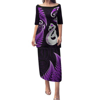 Personalised New Zealand Puletasi Aotearoa Silver Fern With Manaia Maori Unique Purple LT14 - Polynesian Pride