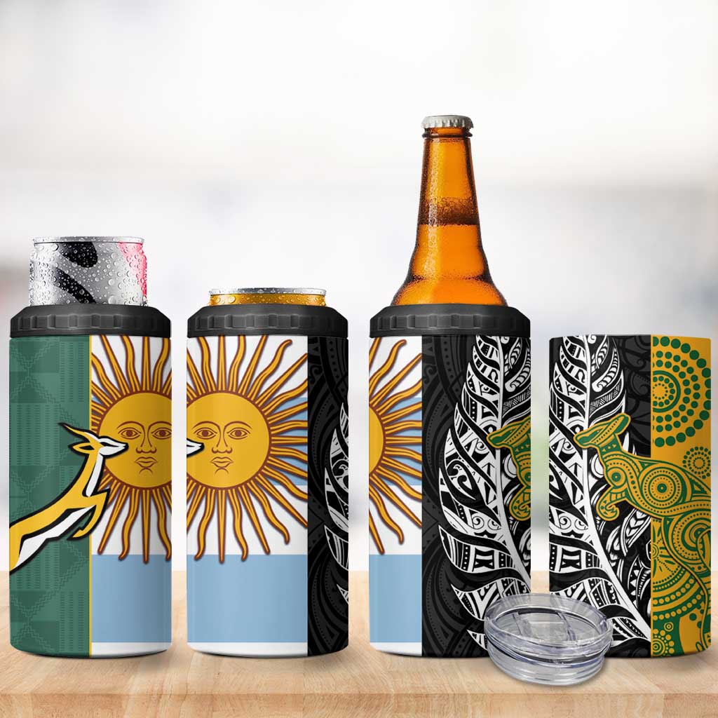 Rugby 2025 Championship 4 in 1 Can Cooler Tumbler Combination of Southern Hemisphere Countries - Polynesian Pride