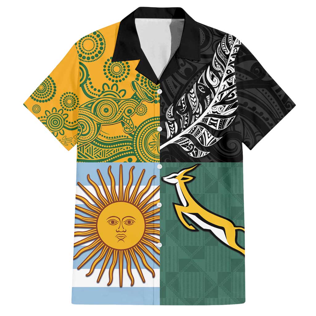 Personalised Rugby 2025 Championship Family Matching Long Sleeve Bodycon Dress and Hawaiian Shirt Combination of Southern Hemisphere Countries - Polynesian Pride