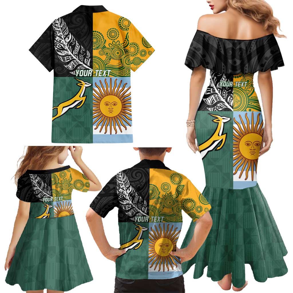 Personalised Rugby 2025 Championship Family Matching Mermaid Dress and Hawaiian Shirt Combination of Southern Hemisphere Countries - Polynesian Pride