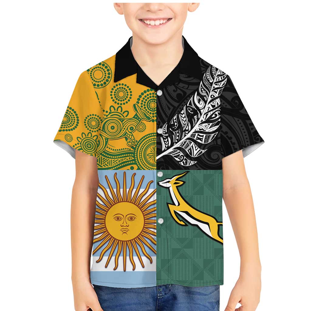Personalised Rugby 2025 Championship Family Matching Mermaid Dress and Hawaiian Shirt Combination of Southern Hemisphere Countries - Polynesian Pride