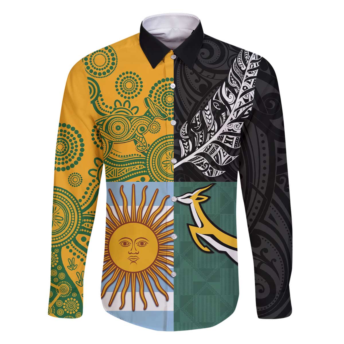 Personalised Rugby 2025 Championship Family Matching Off The Shoulder Long Sleeve Dress and Hawaiian Shirt Combination of Southern Hemisphere Countries - Polynesian Pride