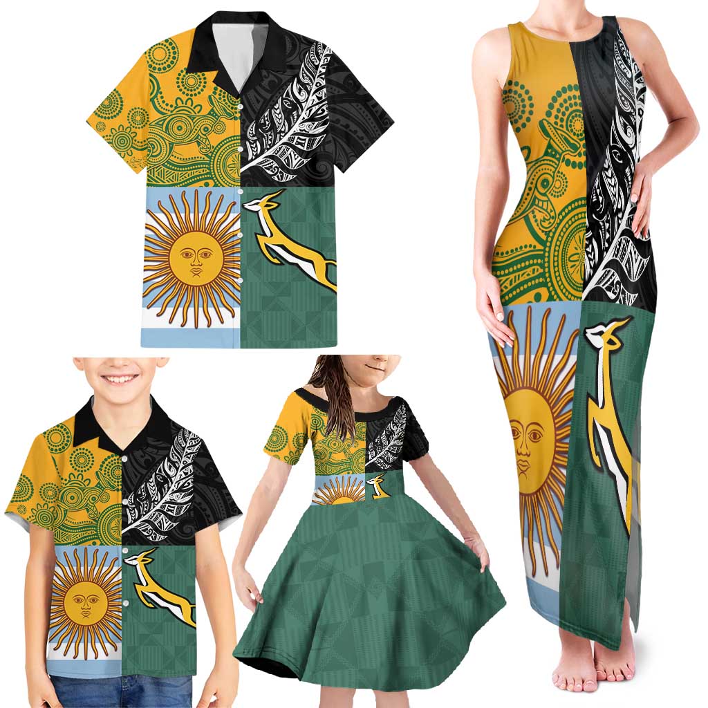Personalised Rugby 2025 Championship Family Matching Tank Maxi Dress and Hawaiian Shirt Combination of Southern Hemisphere Countries - Polynesian Pride