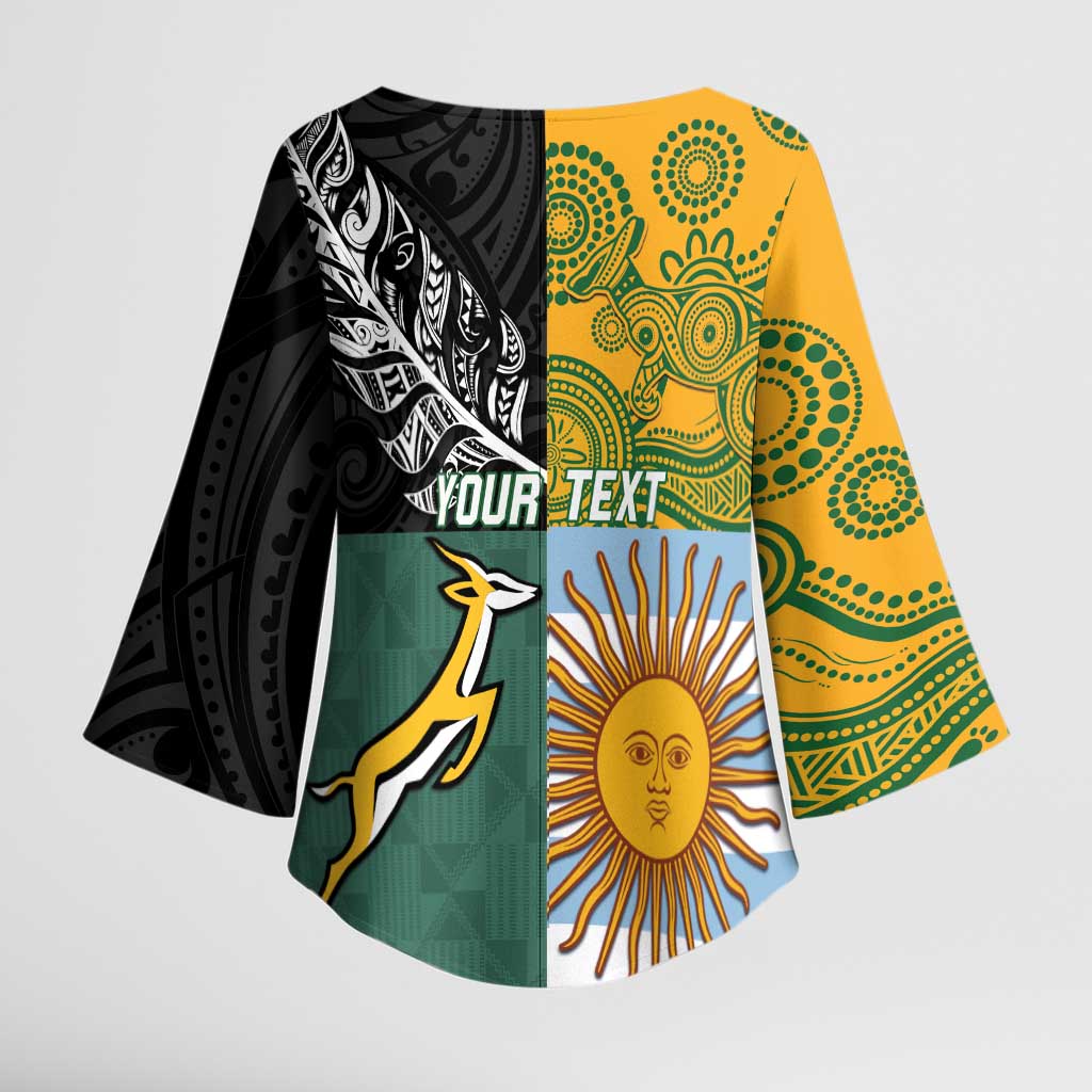Personalised Rugby 2025 Championship Kimono Sleeve Blouse Combination of Southern Hemisphere Countries - Polynesian Pride