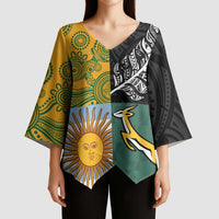 Personalised Rugby 2025 Championship Kimono Sleeve Blouse Combination of Southern Hemisphere Countries - Polynesian Pride