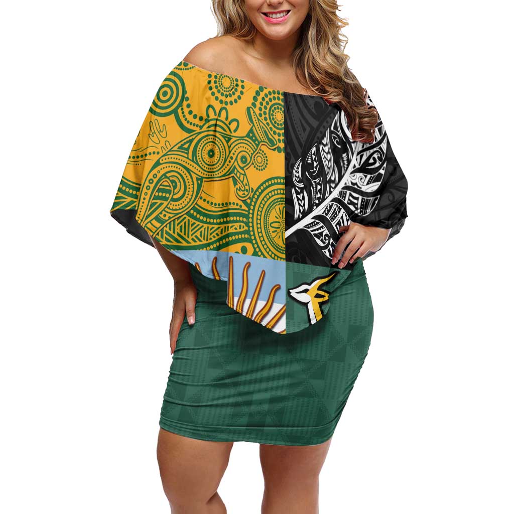 Personalised Rugby 2025 Championship Off Shoulder Short Dress Combination of Southern Hemisphere Countries - Polynesian Pride