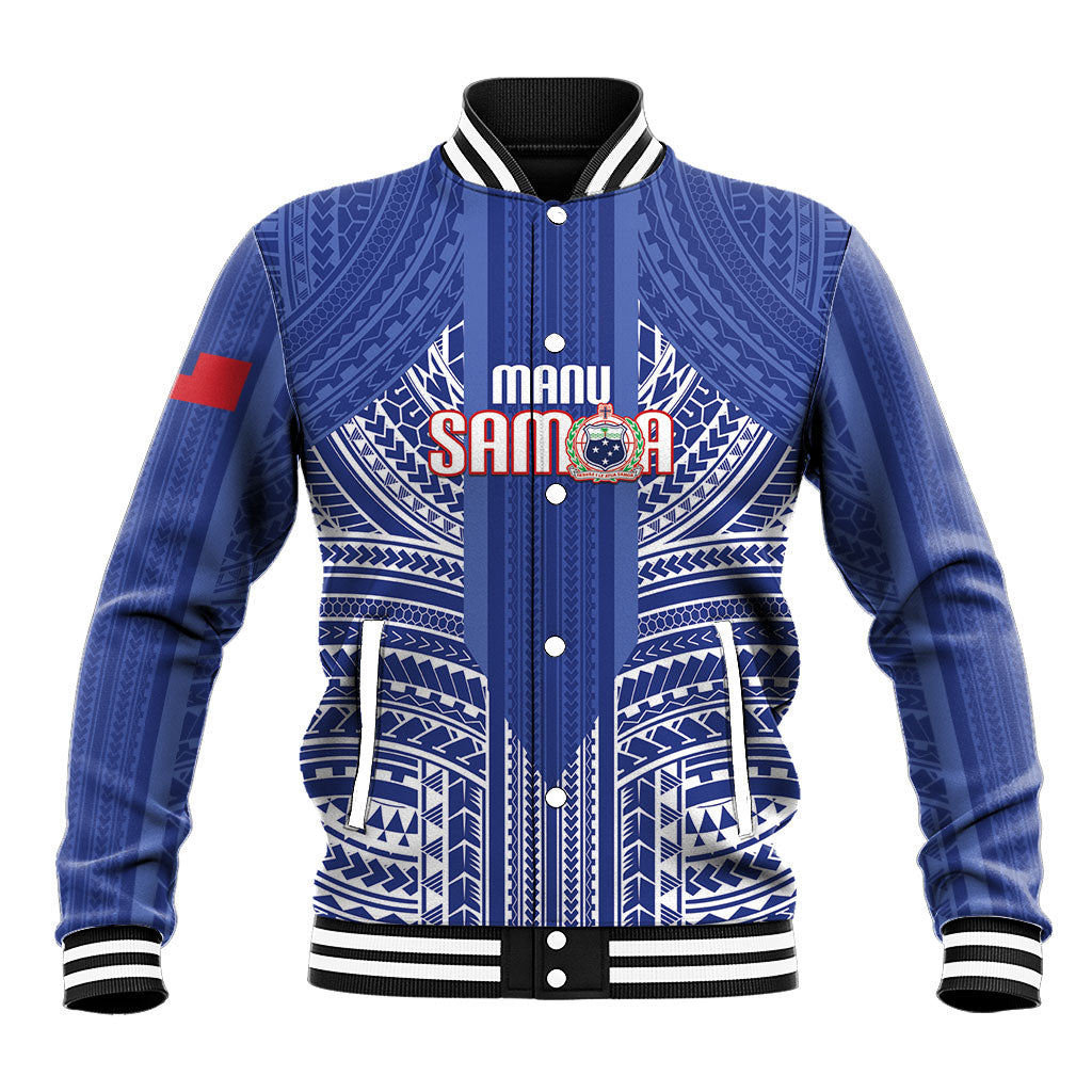 Custom Manu Samoa Rugby 2026 Baseball Jacket Samoan Pattern LT14 Unisex Blue - Polynesian Pride