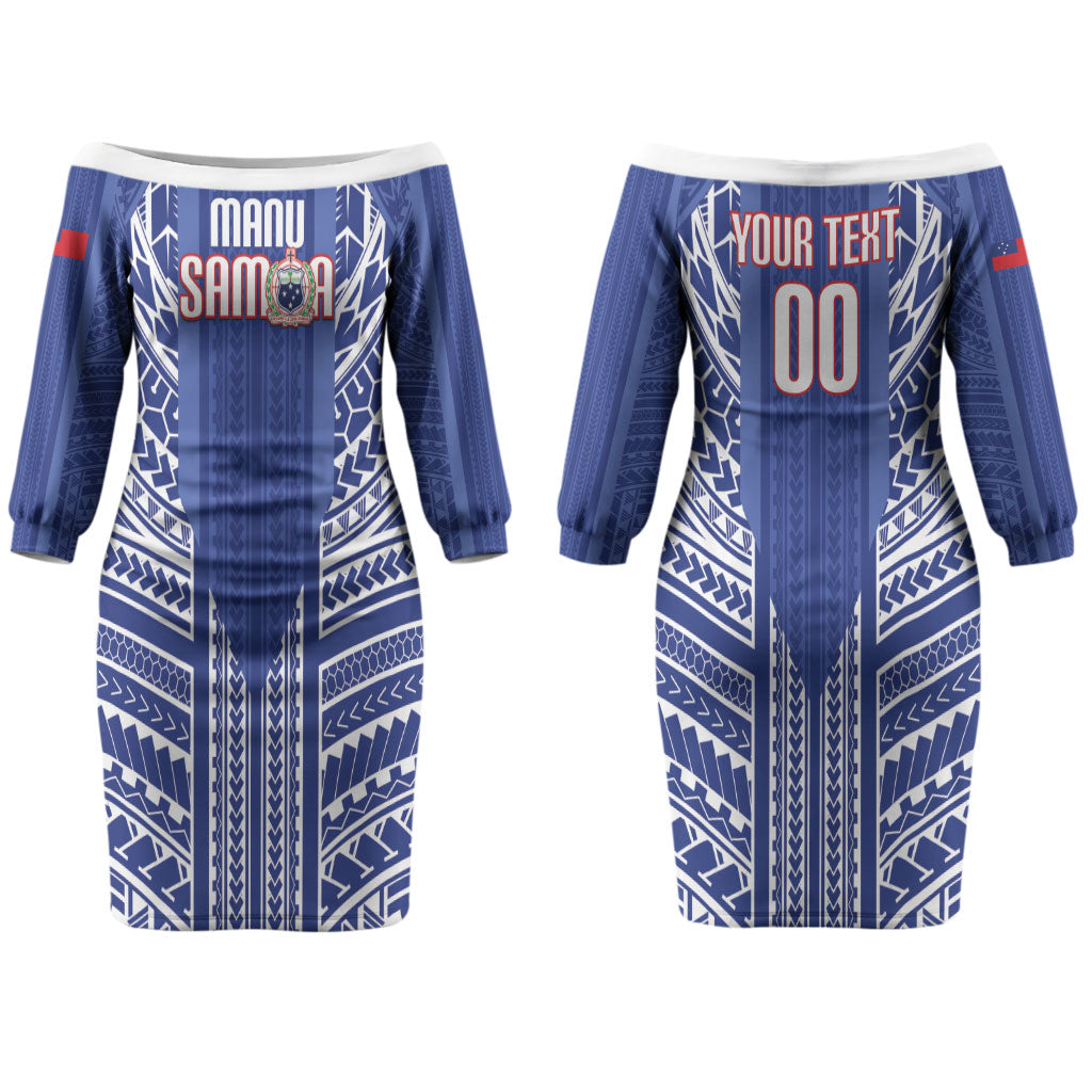 Custom Manu Samoa Rugby 2026 Couples Matching Off The Shoulder Long Sleeve Dress and Hawaiian Shirt Samoan Pattern