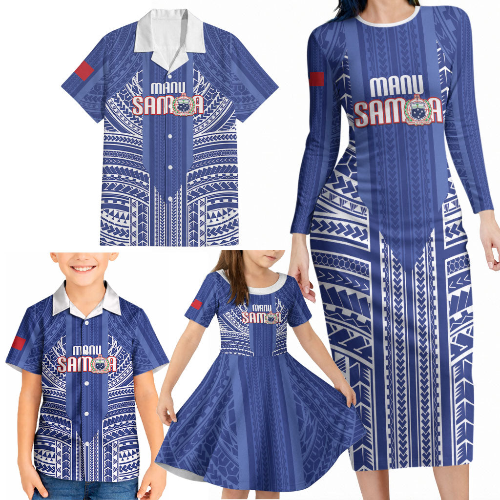 Custom Manu Samoa Rugby 2026 Family Matching Long Sleeve Bodycon Dress and Hawaiian Shirt Samoan Pattern LT14 - Polynesian Pride