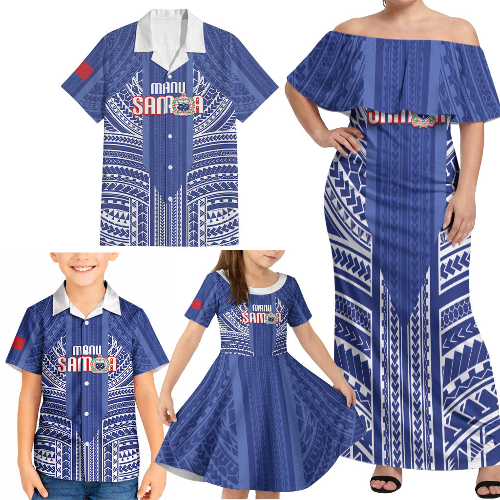 Custom Manu Samoa Rugby 2026 Family Matching Off Shoulder Maxi Dress and Hawaiian Shirt Samoan Pattern LT14 - Polynesian Pride
