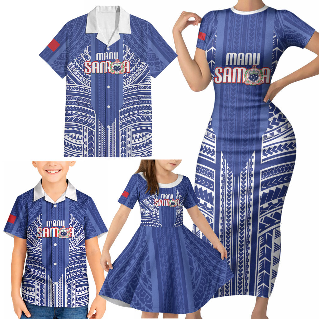 Custom Manu Samoa Rugby 2026 Family Matching Short Sleeve Bodycon Dress and Hawaiian Shirt Samoan Pattern LT14 - Polynesian Pride