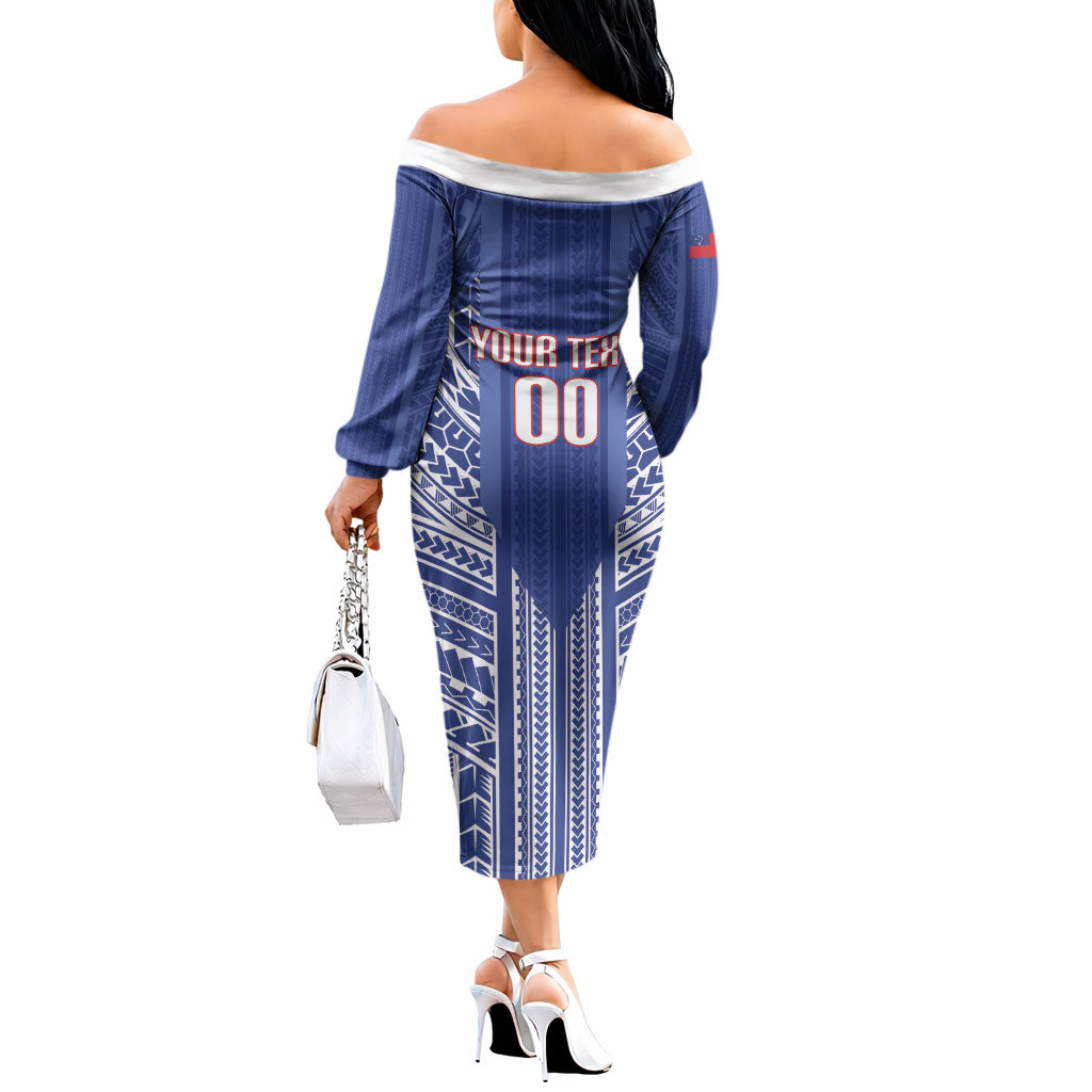 Custom Manu Samoa Rugby 2026 Off The Shoulder Long Sleeve Dress Samoan Pattern