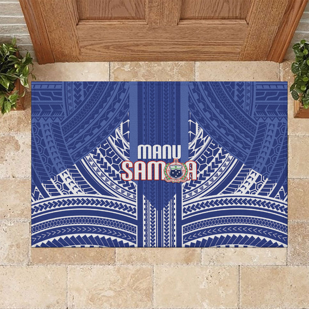 Manu Samoa Rugby 2026 Rubber Doormat Samoan Pattern LT14 Blue - Polynesian Pride