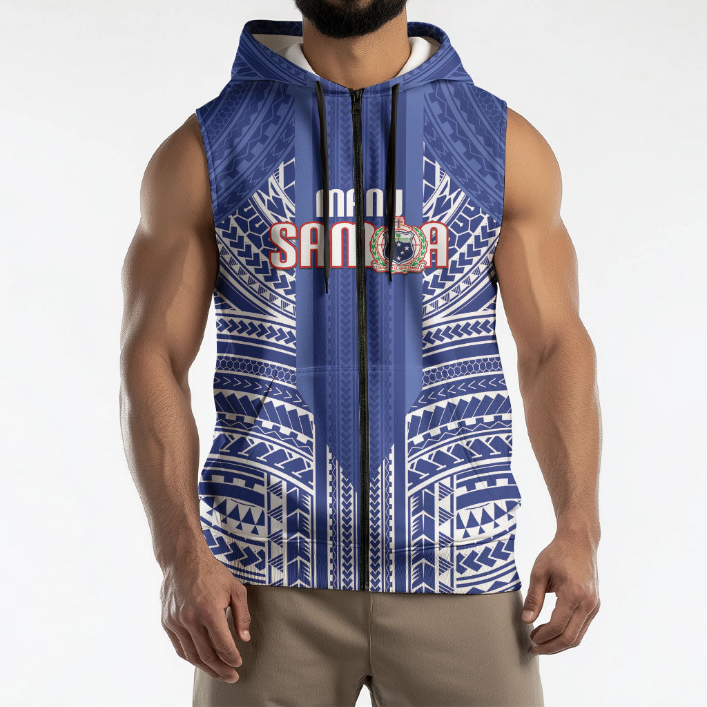 Custom Manu Samoa Rugby 2026 Sleeveless Zip Hoodie Samoan Pattern