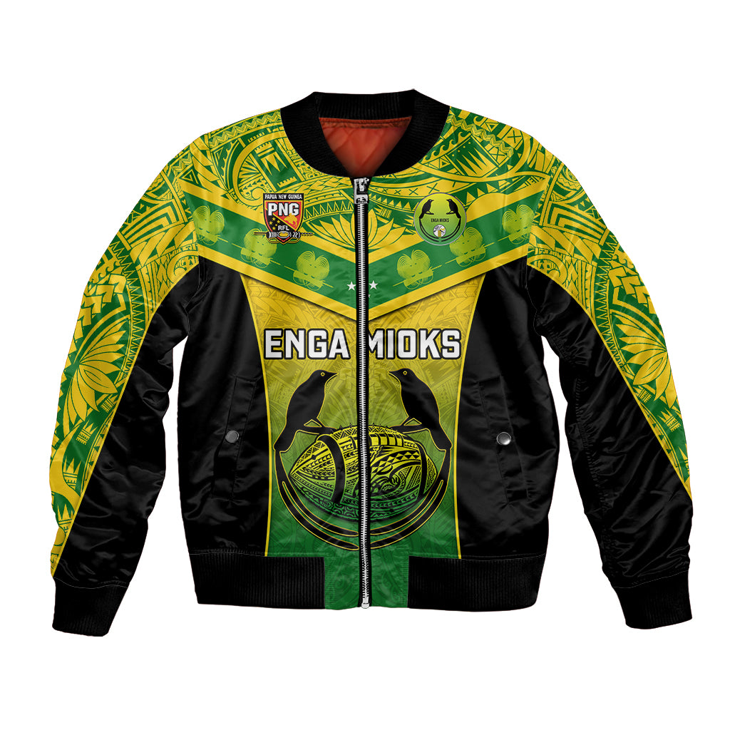 Papua New Guinea Rugby Bomber Jacket Enga Mioks PNG Polynesian Pattern LT14 Unisex Green - Polynesian Pride
